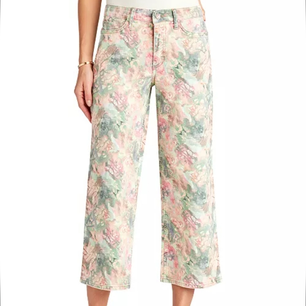 Sam Edelman The Chelsea Wide Leg Watercolor Tie Dye Cropped Denim Jeans Size 24